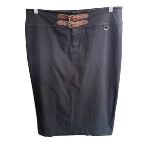 Ralph Lauren LRL Equestrian Pencil Skirt Double Buckle Black 10 Preppy Prep